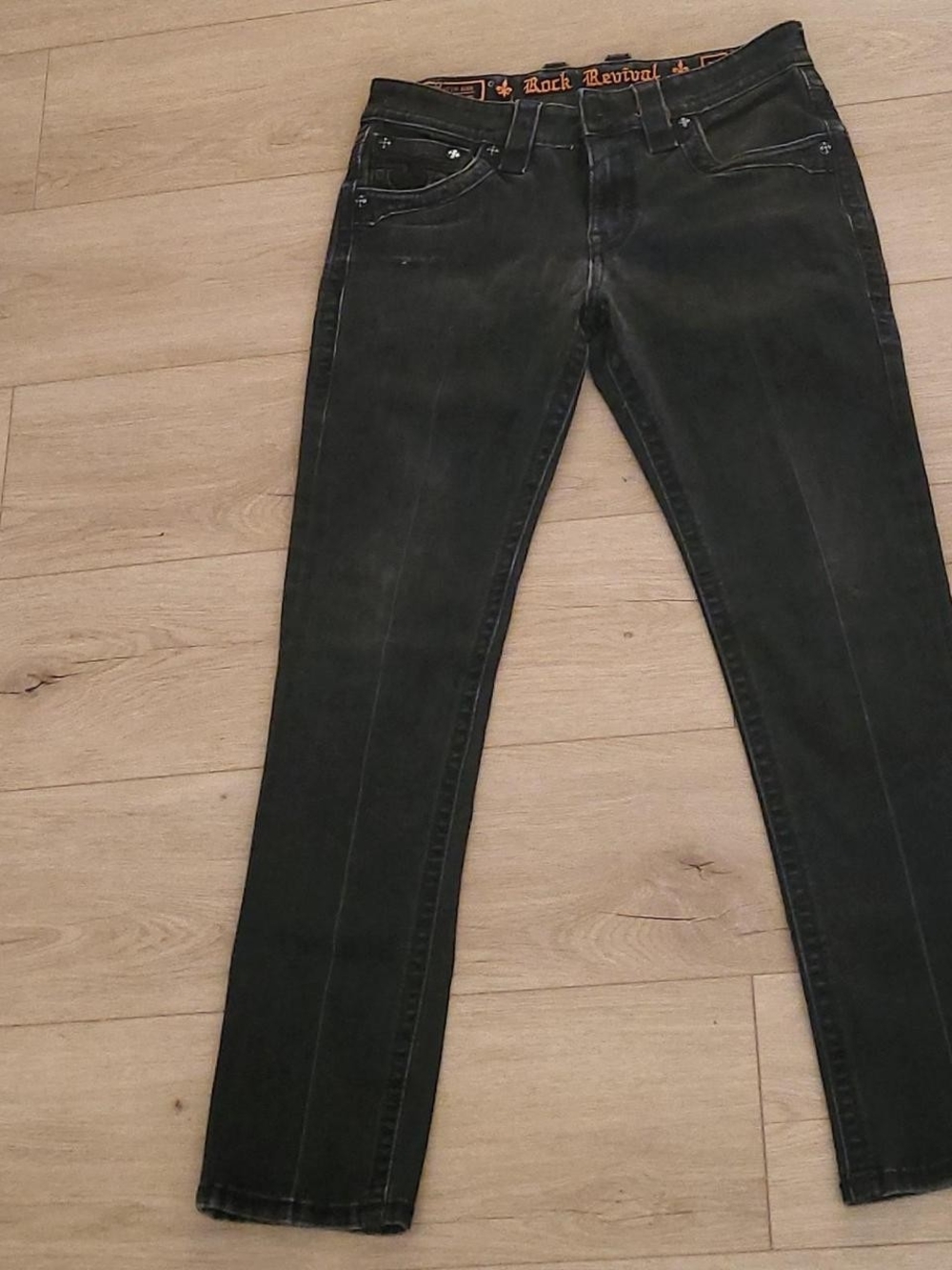 Rock Revival Men’s Slim Straight Jeans in Washed Black